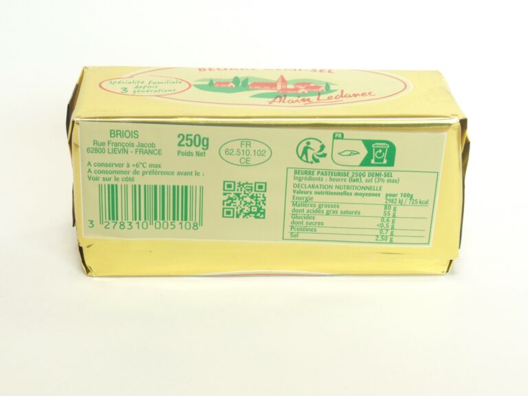 250g butter pack salted ledanec france back / plaquette beurre ledanec